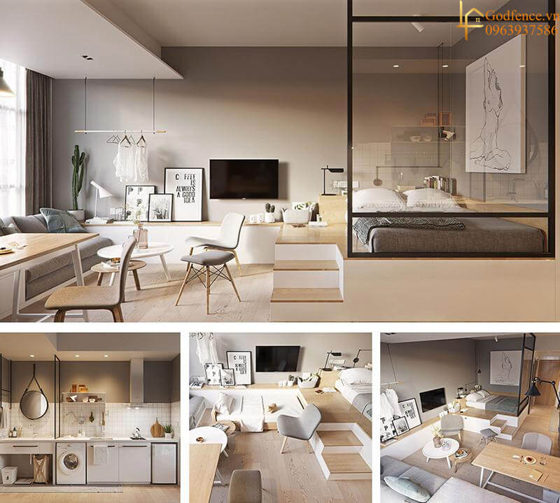 Mẫu thiết kế nội thất chung cư căn hộ studio số 01