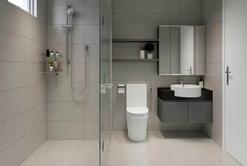 Phòng tắm có thiết kế đơn giản, đảm bảo đầy đủ tiện nghi