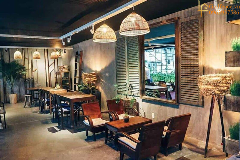 Quán cafe nhà ống thiết kế theo phong cách Vintage sử dụng nhiều gam màu trầm