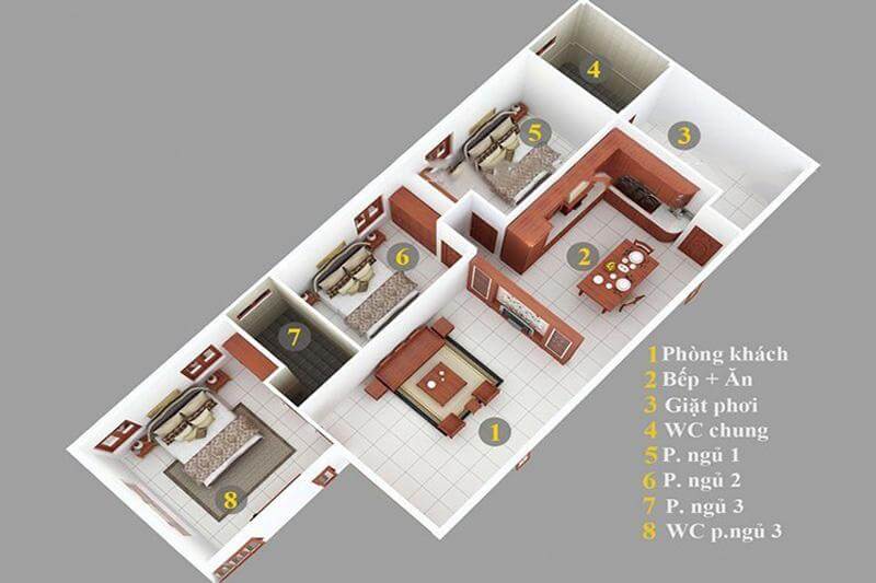 Bản vẽ thiết kế nhà cấp 4 3 phòng ngủ
