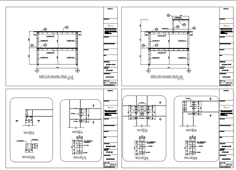 Bản vẽ thiết kế kết cấu nhà thép 2 tầng sẽ mô tả lại các ý tưởng, khung xây dựng và các chi tiết của công trình