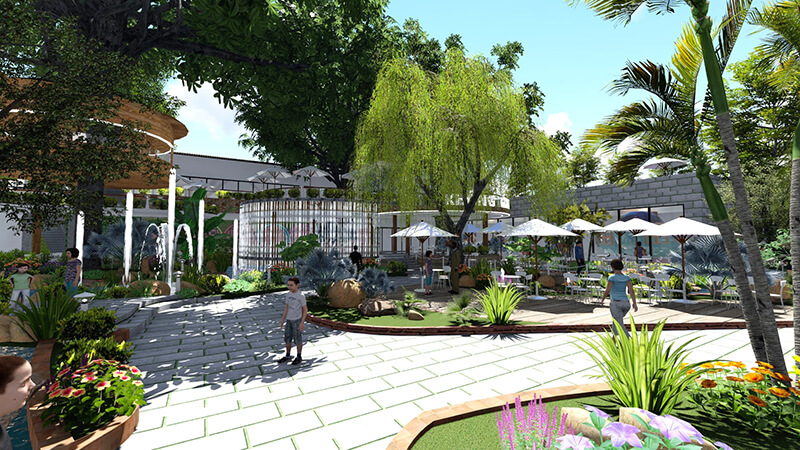 Thiết kế quán cafe sân vườn sẽ mang tới một không gian gần gũi và thân thiện nhất với tự nhiên