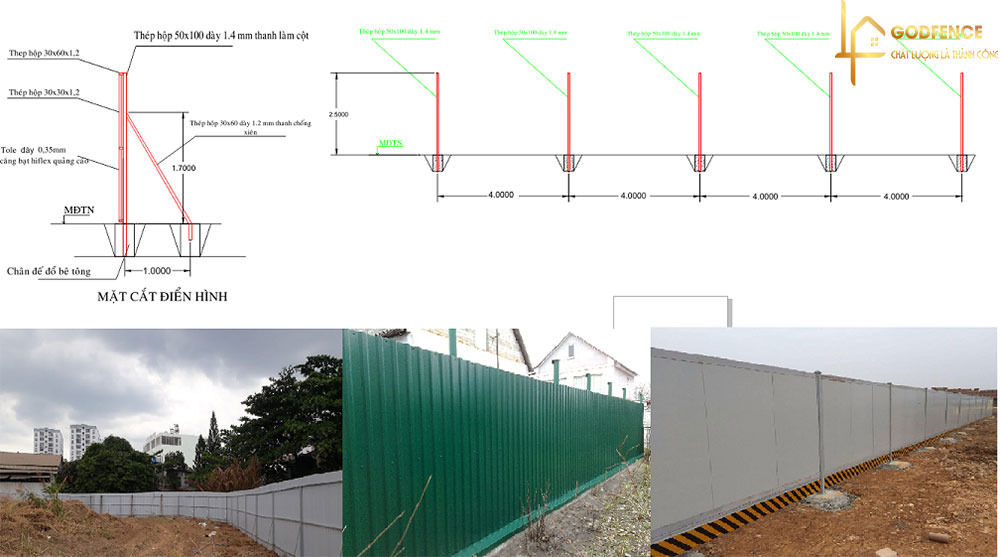 MỚI NHẤT) Bản vẽ thiết kế hàng rào tôn công trường chi tiết